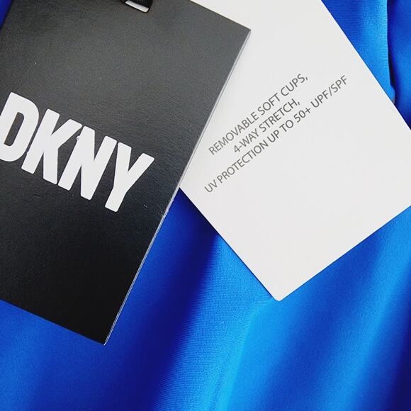 DKNY 50 UPF/SPF Cobalt Blue One Piece Swimsuit V-Neck Knotted Front 14 / Large - Picture 5 of 10